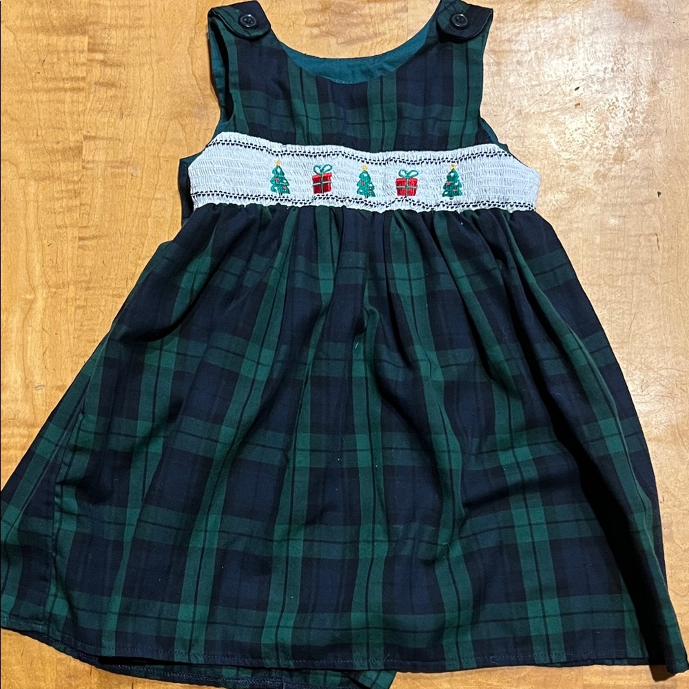 Green & Navy Plaid Smocked Holiday Dress for Girls